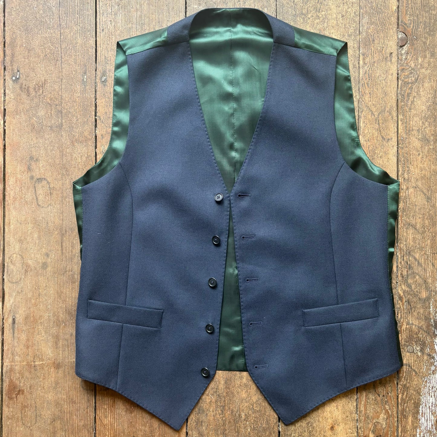Regent - Lee Waistcoat – Emerald Green/ Navy Wool