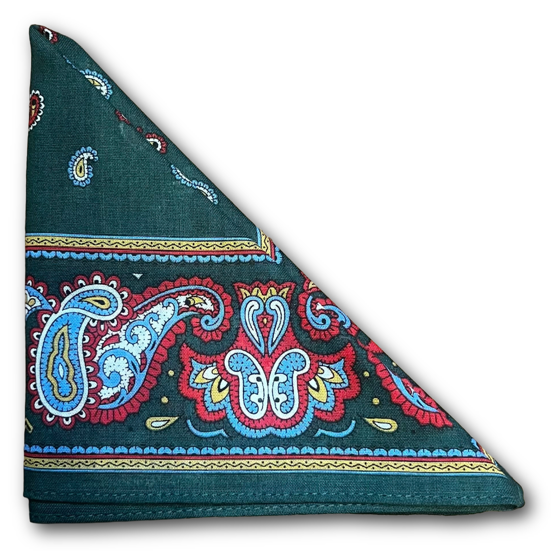 Regent - Cotton Hanky - Bandana - Dark Green Paisley