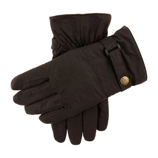 Dents - Exmoor - Fleece-Lined Waxed Cotton Gloves - Brown