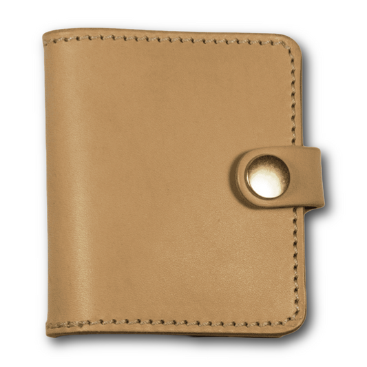 High quality Barnes and Moore Leather folding wallet fastened with a tab and solid brass snap sold at regent in salisbury