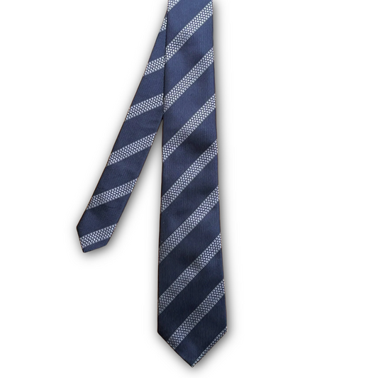 Regent - Woven Silk Tie - Navy with Tyre Track Stripe