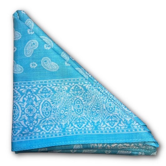 Regent - Cotton Hanky - Bandana - Aqua Blue with White Paisley