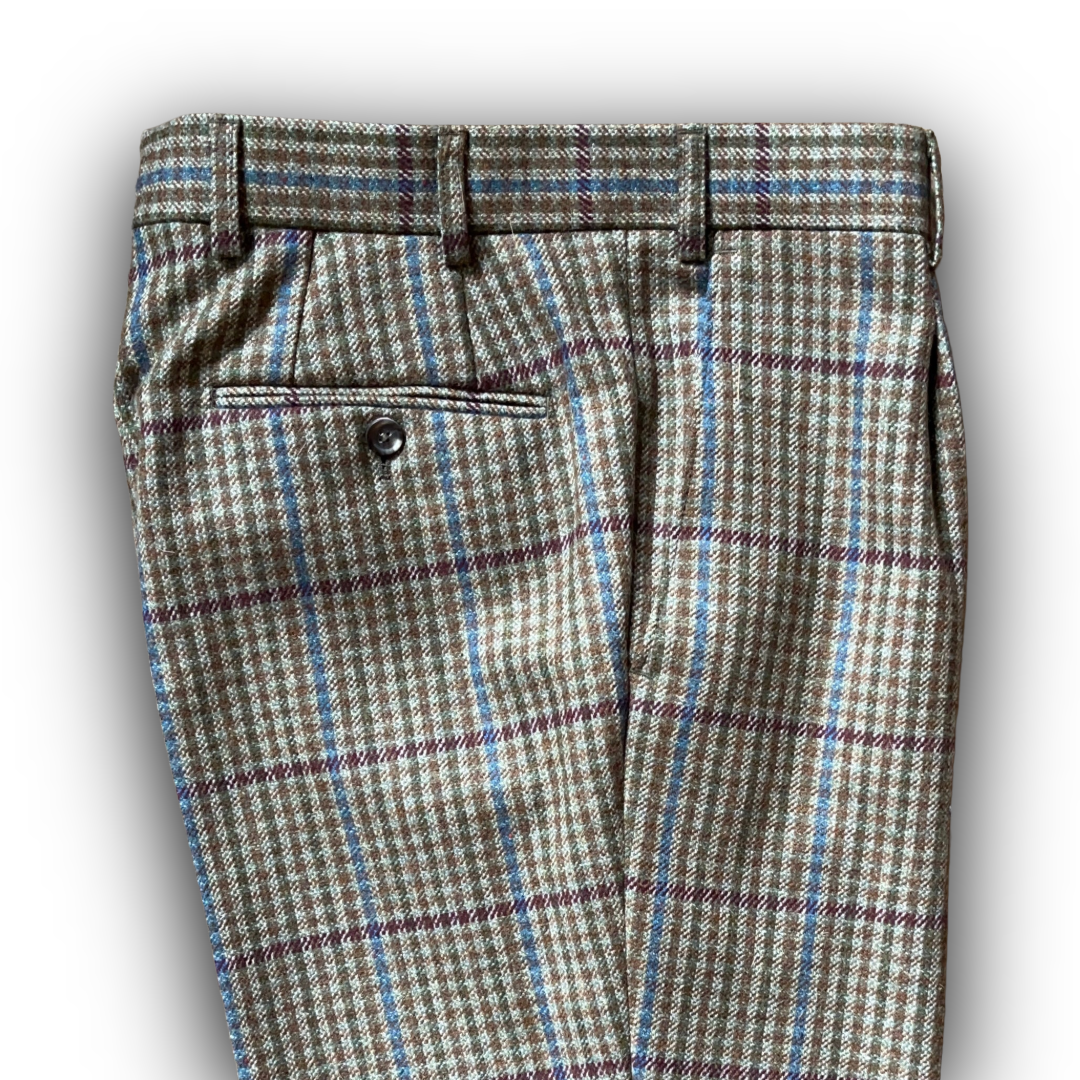 Regent - 'Glory' Trouser - Green and Russet Tweed with Burgundy Overcheck