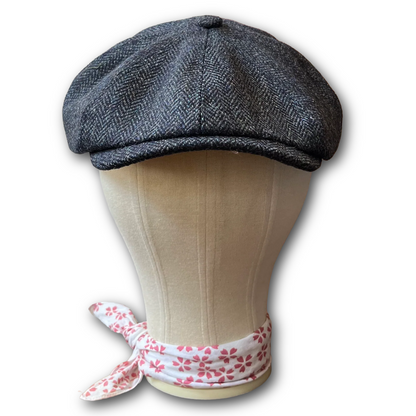 Navy herringbone tweed cap