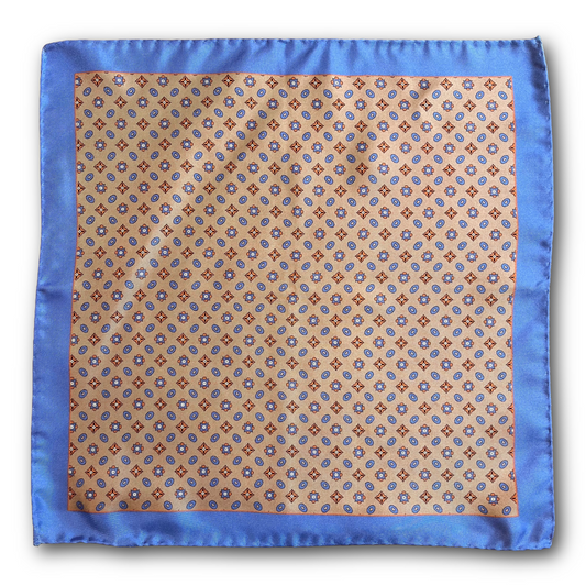 Regent - Silk Pocket Square - Blue & Rose Gold