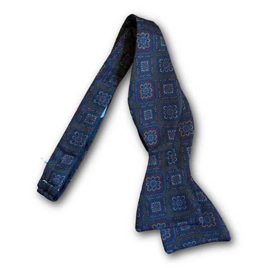 Regent - Silk Bow Tie - Large Floral Geometric - Khaki/Navy/Burgandy