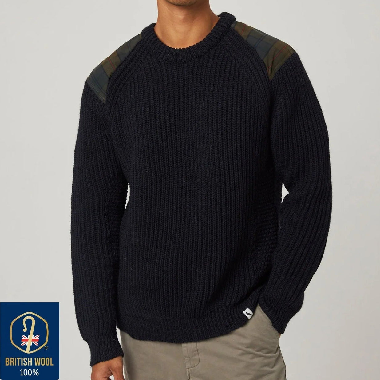 Peregrine Bexley Branded Jumper in Navy with Padded shoulders - larger knit, available at Regent Tailoring Salisbury UK - instore and online 