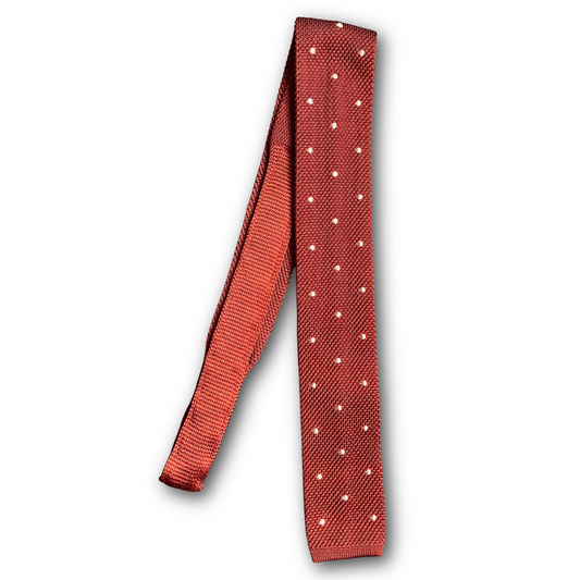 Regent - Knitted Silk Tie - Orange/White Spot