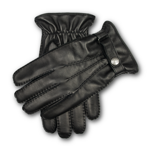 DENTS - Tetbury - Men's Handsewn Three-Point Wool and Cashmere Blend-Lined Leather Gloves - Black