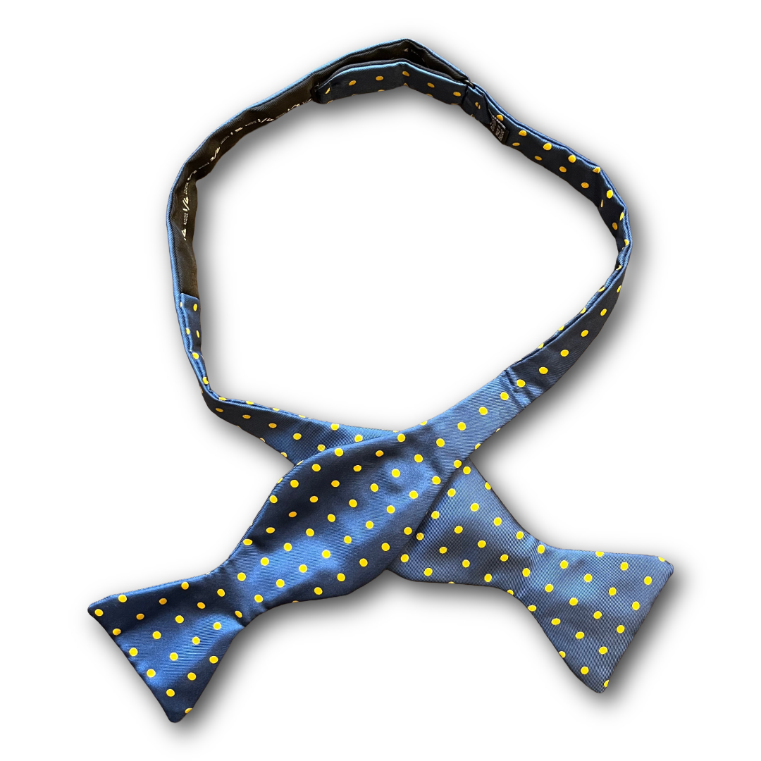 Regent - Silk Bow Tie - Spot - Petrol Blue/Yellow