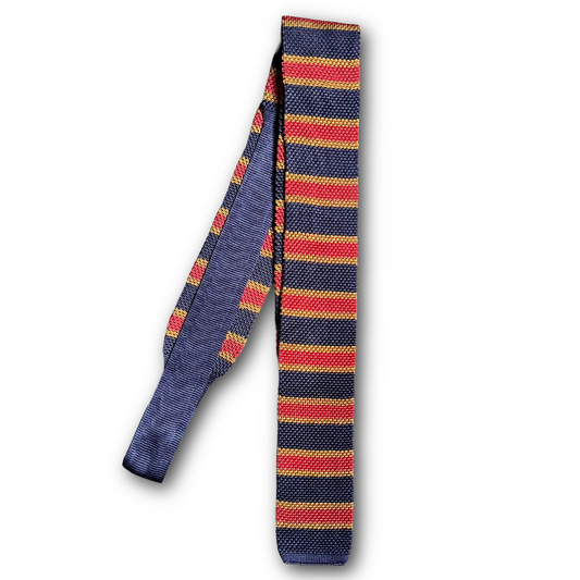 Regent - Knitted Silk Tie - Red/Navy/Gold Stripe