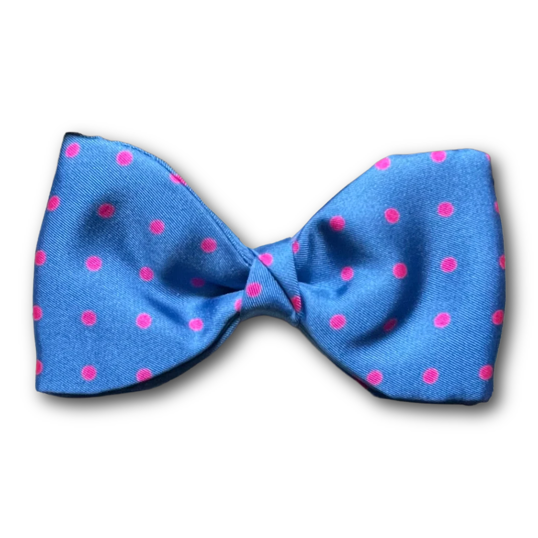 Fixed Bow Tie- Silk - Spots - Blue/Pink