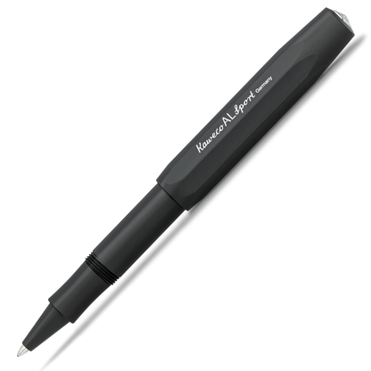 A black Kaweco AL Sport ballpoint pen with white branding text, shown diagonally on a clean white background.