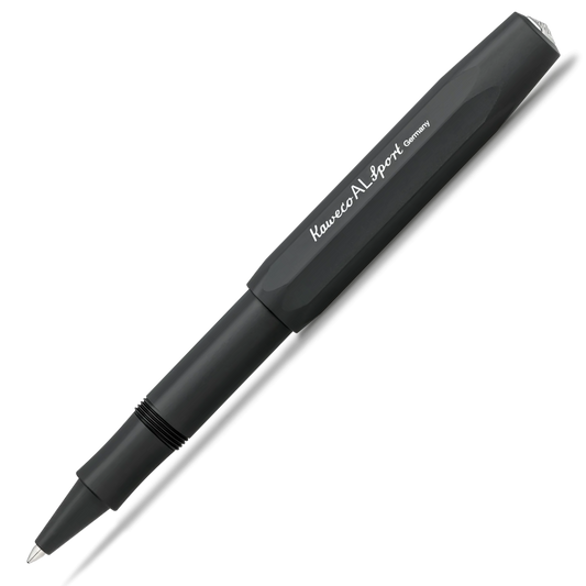 A black Kaweco AL Sport ballpoint pen with white branding text, shown diagonally on a clean white background.