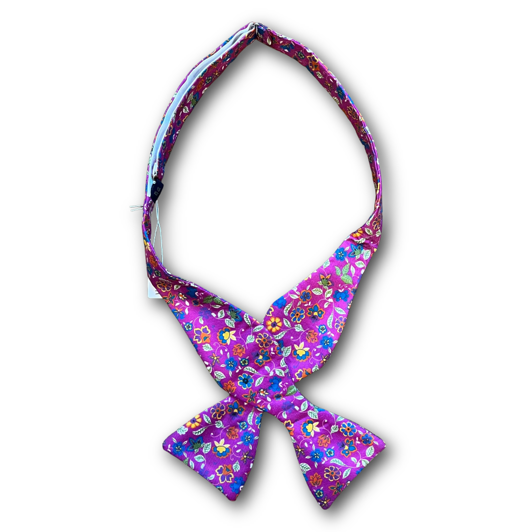 Regent - Silk Bow Tie - Floral - Bright Purple & Blues