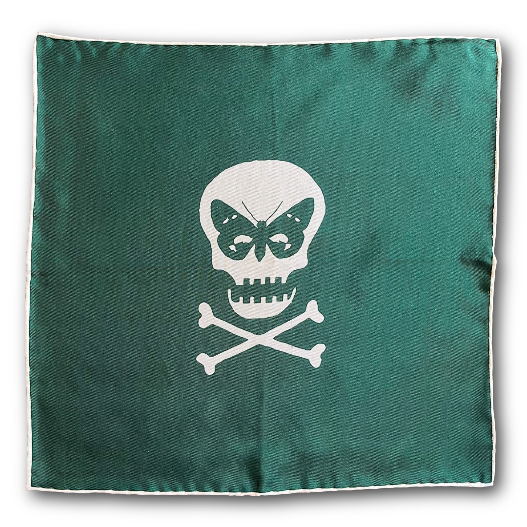 Regent - Silk Pocket Square - Racing Green Skull