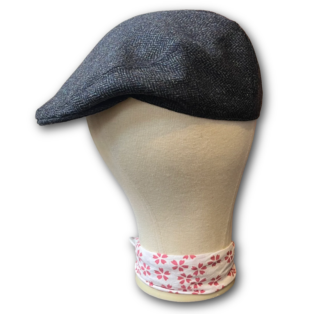Regent - Flat Cap - Navy Blue Herringbone Tweed