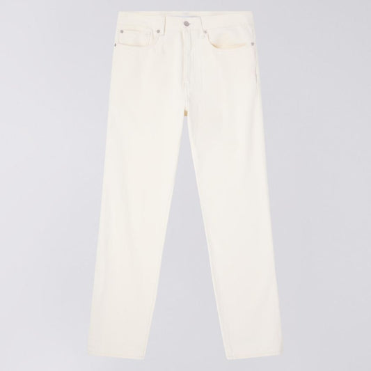 Natural/white 100% cotton denim trousers with 5 pockets and zip and button fastening.