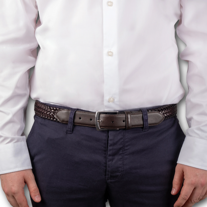 DENTS - Woven Woven Leather Belt - Brown