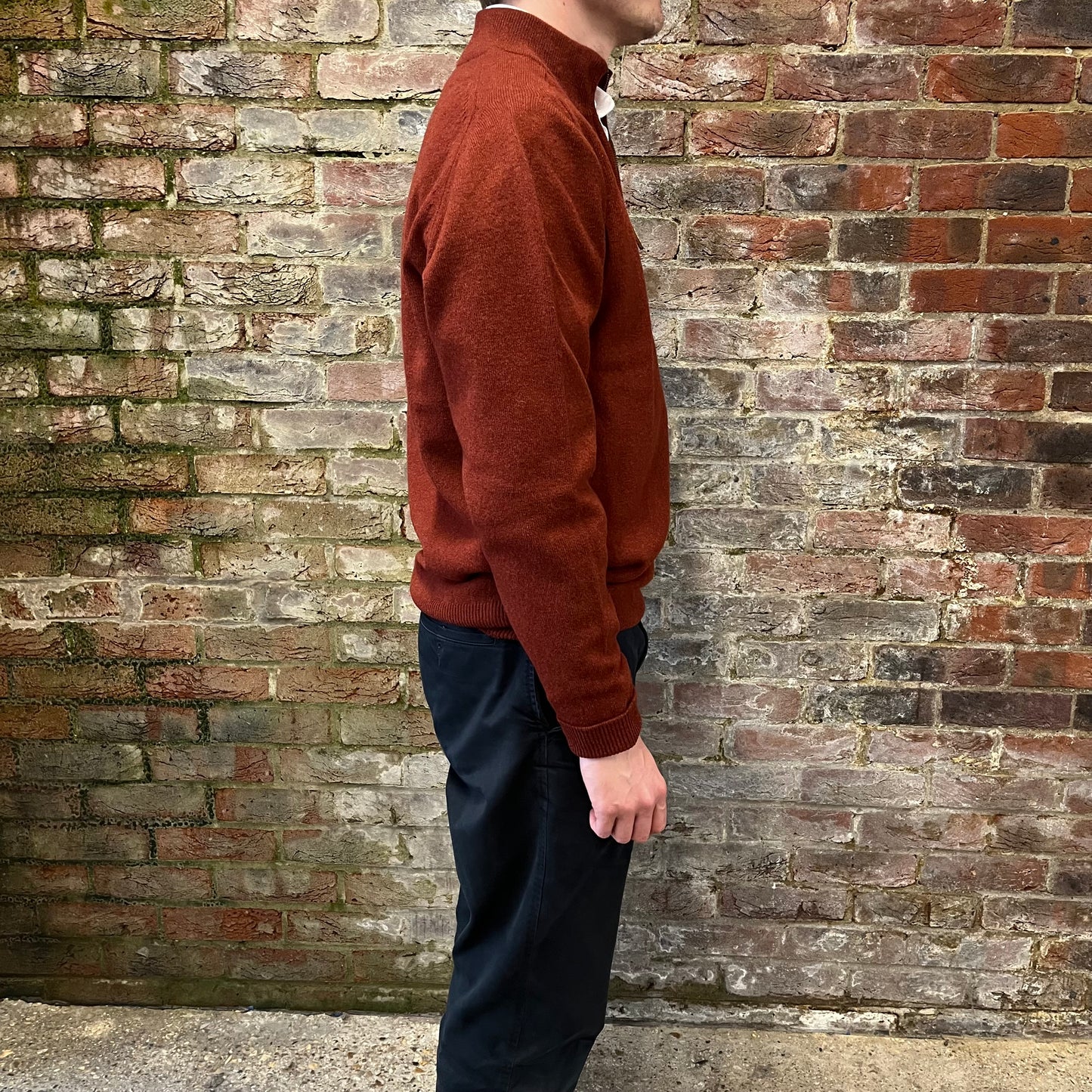 Regent - Quarter Zip Jumper  - Geelong Lambswool - Brick Red Sienna