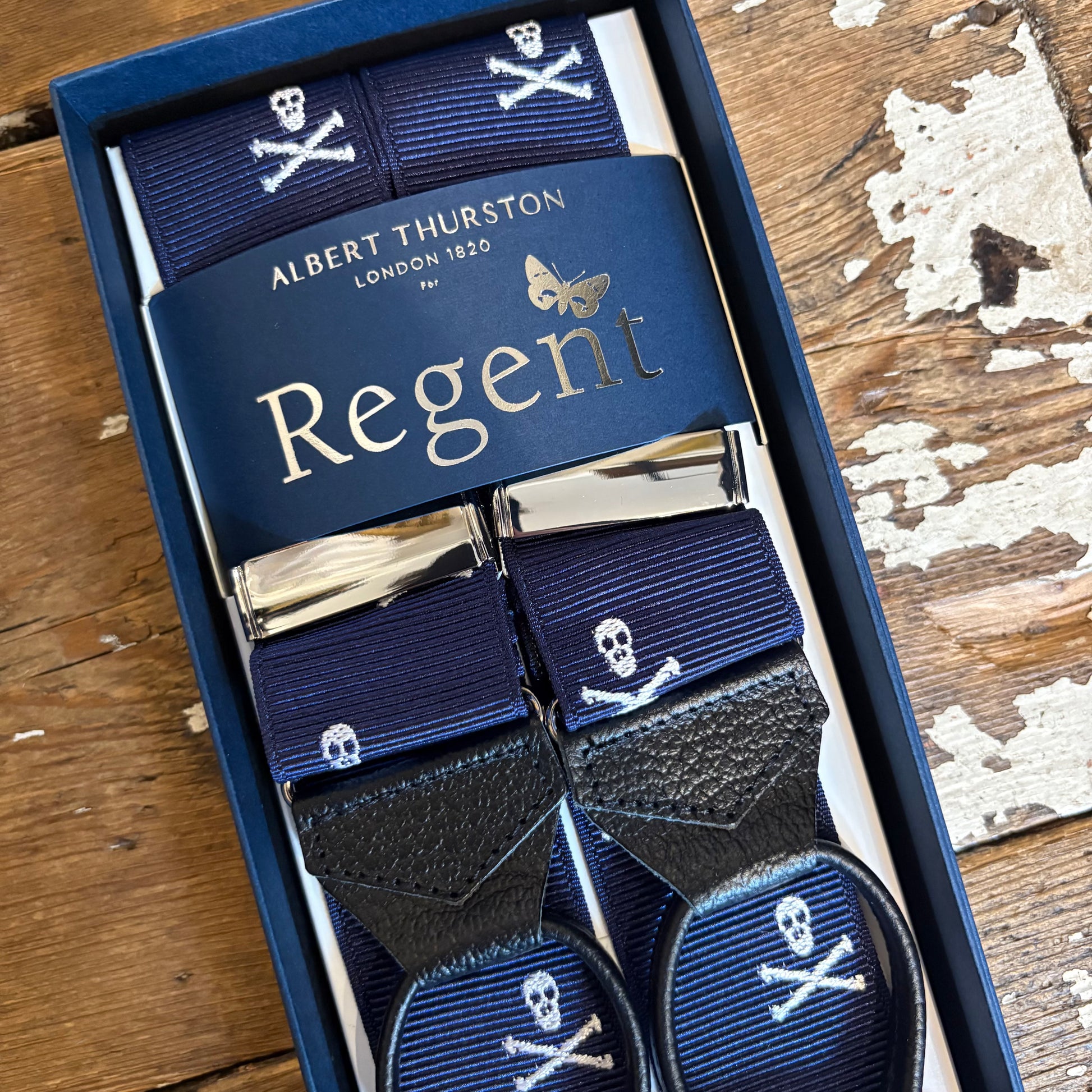 Albert Thurston - Braces - Barathea Ribbon - Navy with White Skull & Crossbones - Regent Tailoring