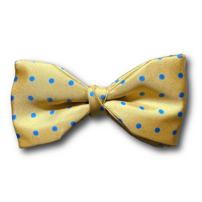 Fixed Bow Tie- Silk - Spots - Yellow/Blue
