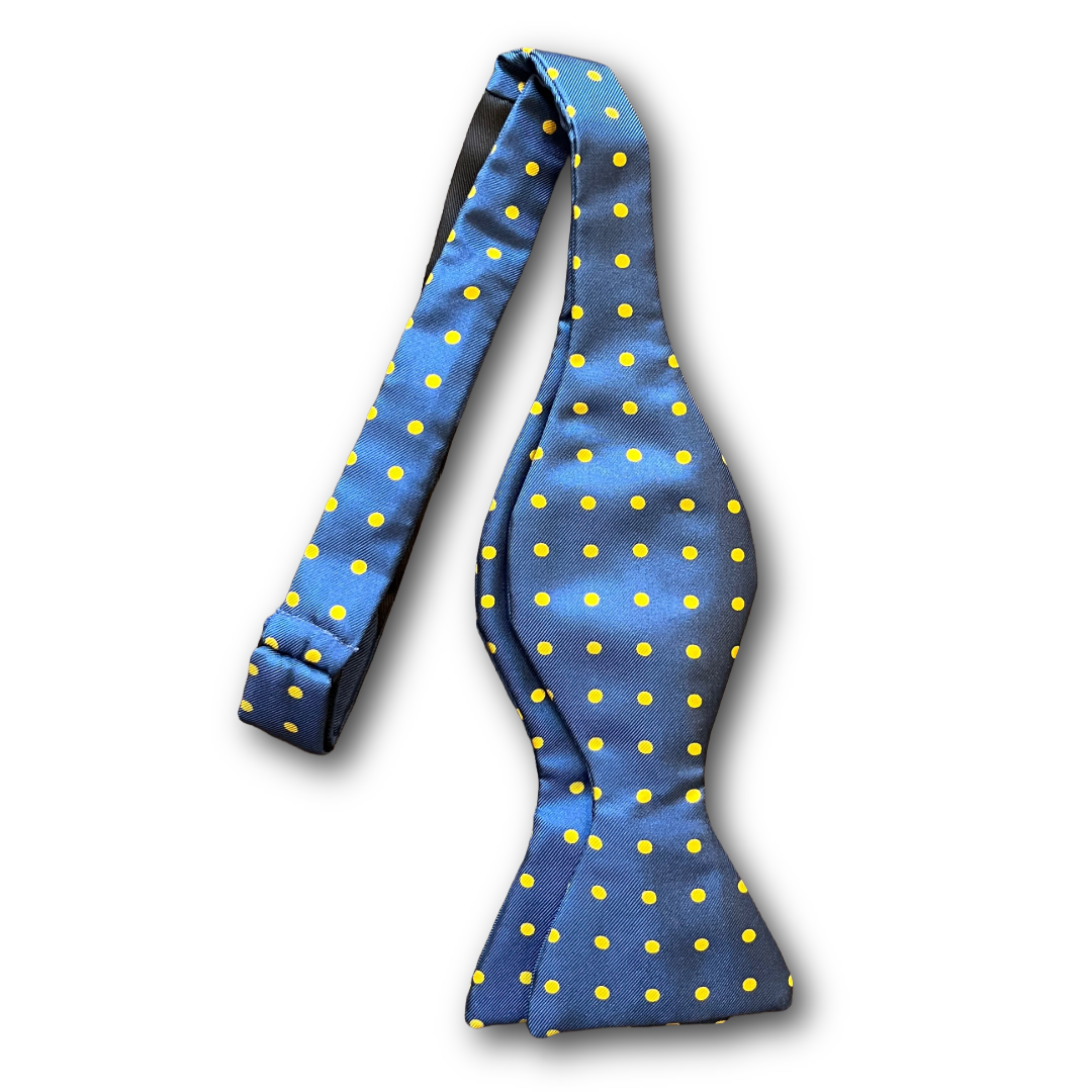 Regent - Silk Bow Tie - Spot - Petrol Blue/Yellow