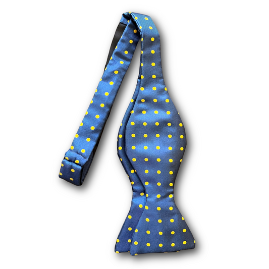 Regent - Silk Bow Tie - Spot - Petrol Blue/Yellow