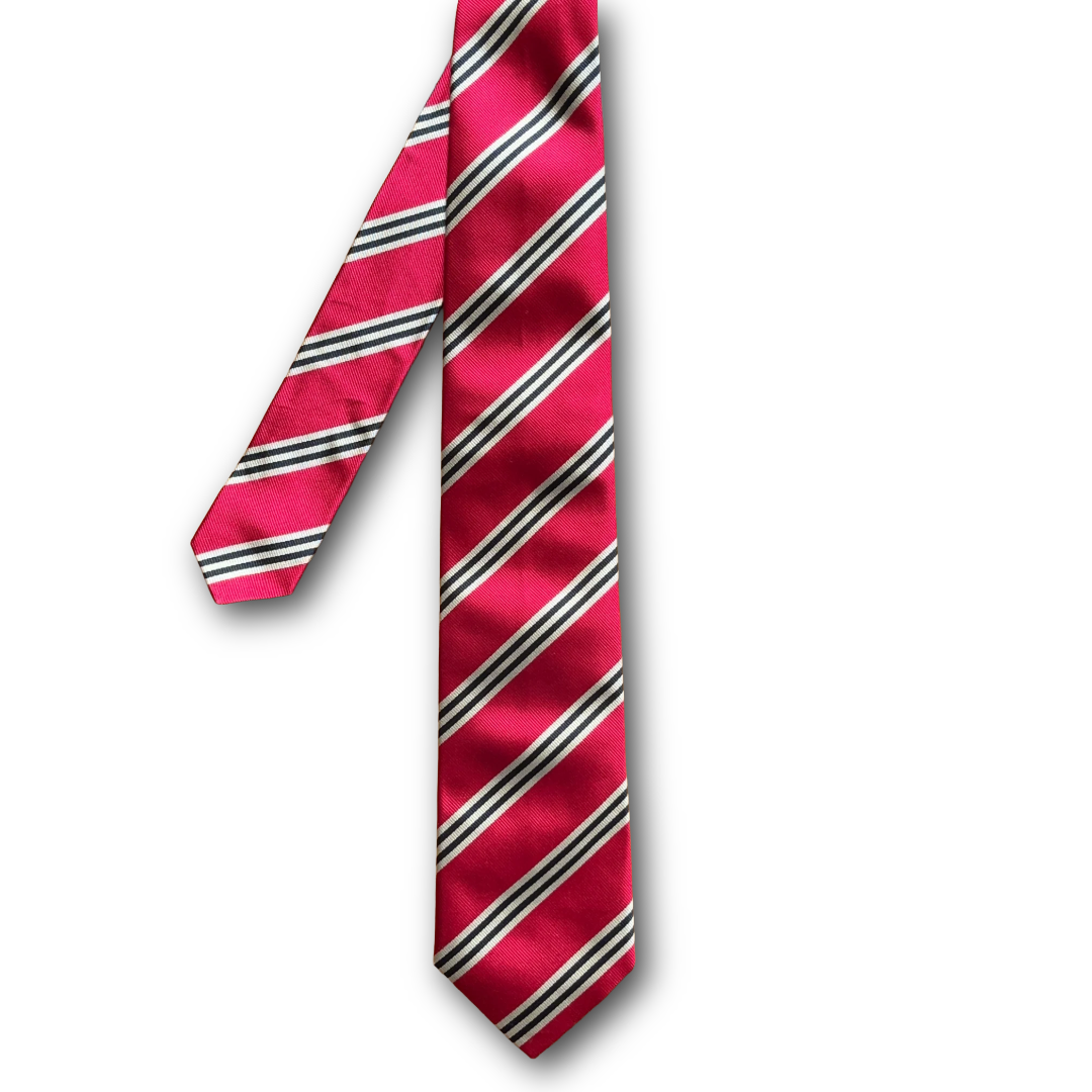 Regent Luxury Silk Tie - Red with White and Black Stripes