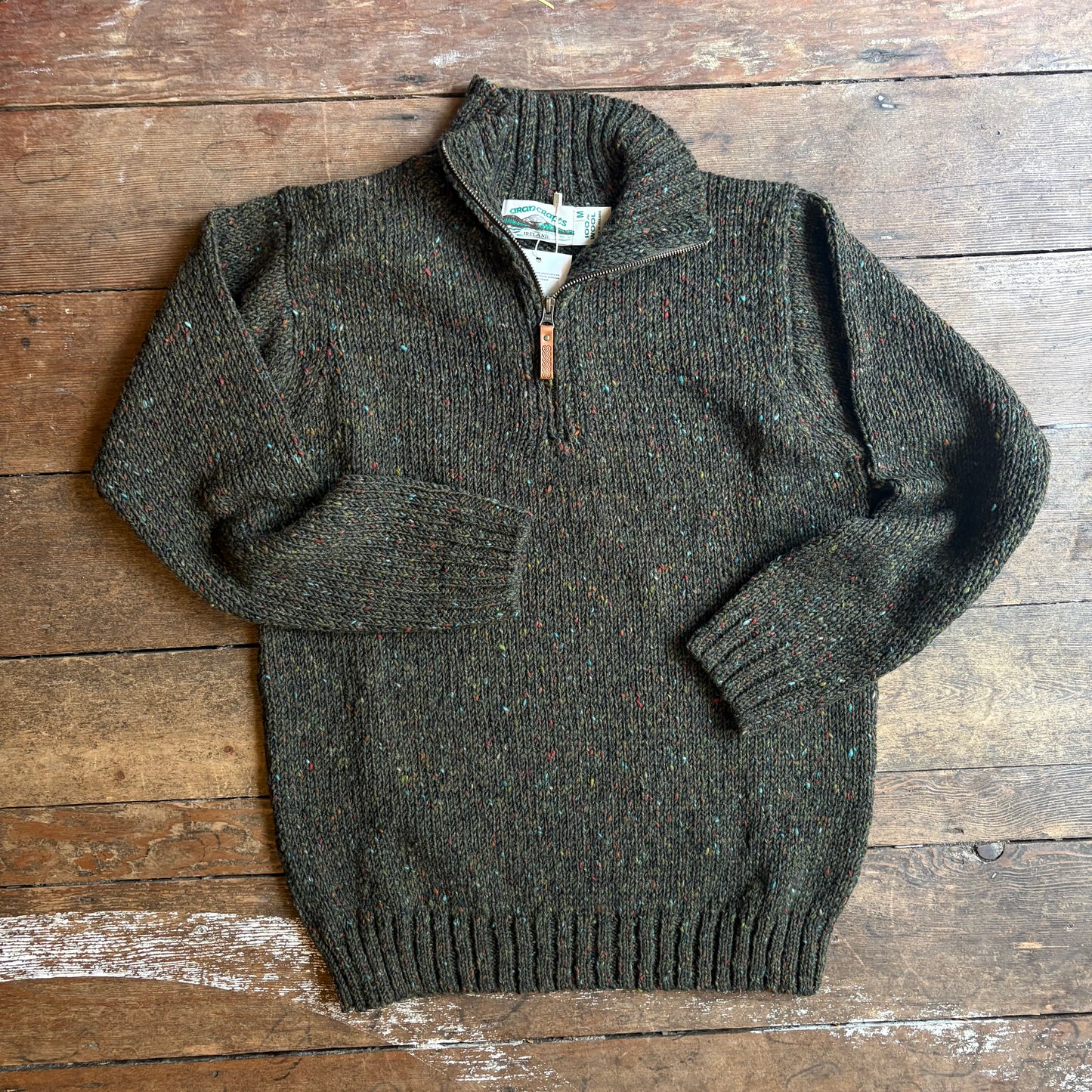 ARAN CRAFT - Donegal Wool Half Zip Sweater - Forest Green