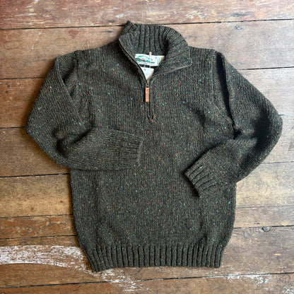 ARAN CRAFT - Donegal Wool Half Zip Sweater - Forest Green