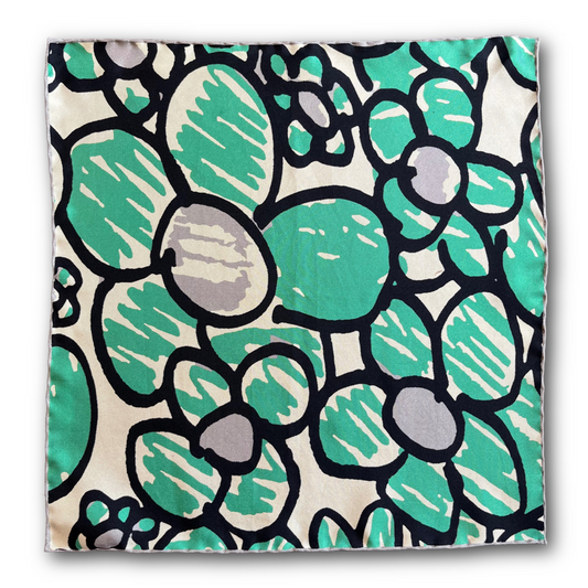 Regent - Silk Pocket Square - Green Daisy