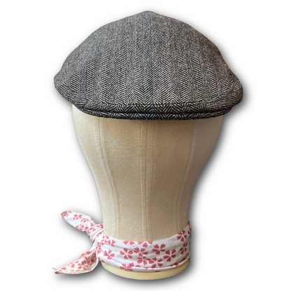Grey tweed with blue overcheck flat cap