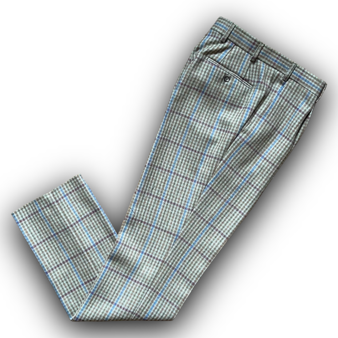 Regent "Glory" trouser in green tweed with burgundy and blue overcheck