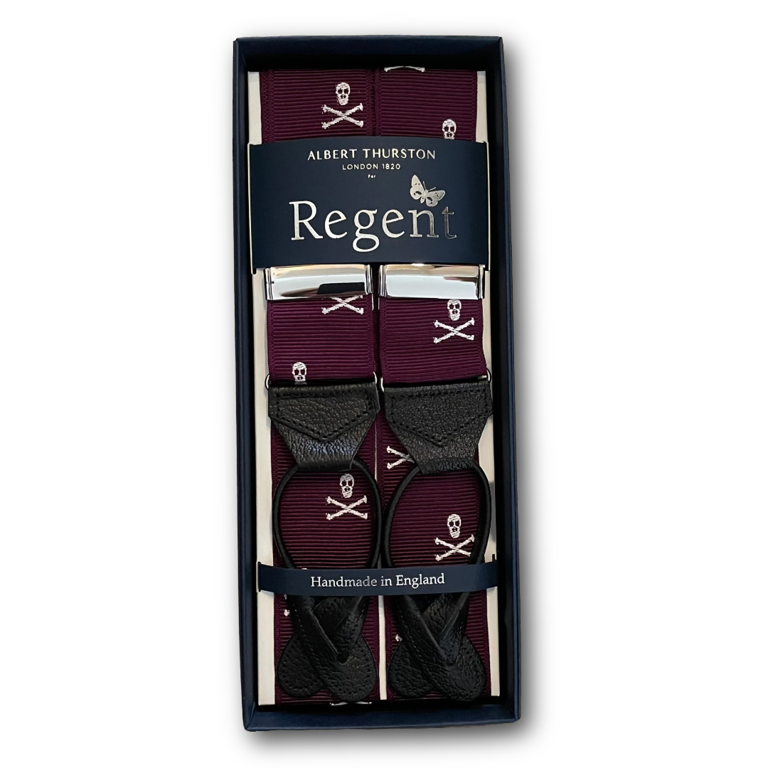 Albert Thurston x Regent - Braces – Plum with White Skull & Crossbones