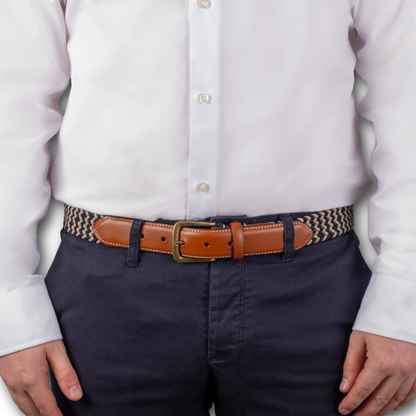 DENTS - Woven Stretch Belt - Ink/Beige