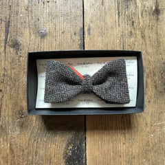 Fixed Bow Tie - Wool Charcoal - Large Herringbone w/ Orange