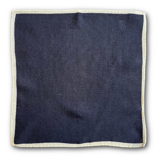 Regent - Wool Pocket Square - Navy with White Edging