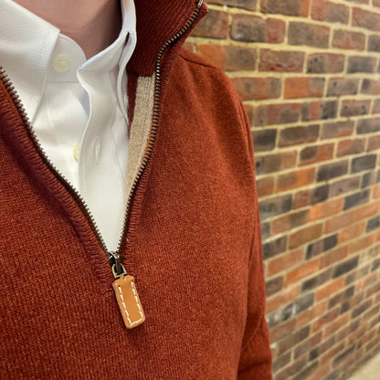 Regent - Quarter Zip Jumper  - Geelong Lambswool - Brick Red Sienna