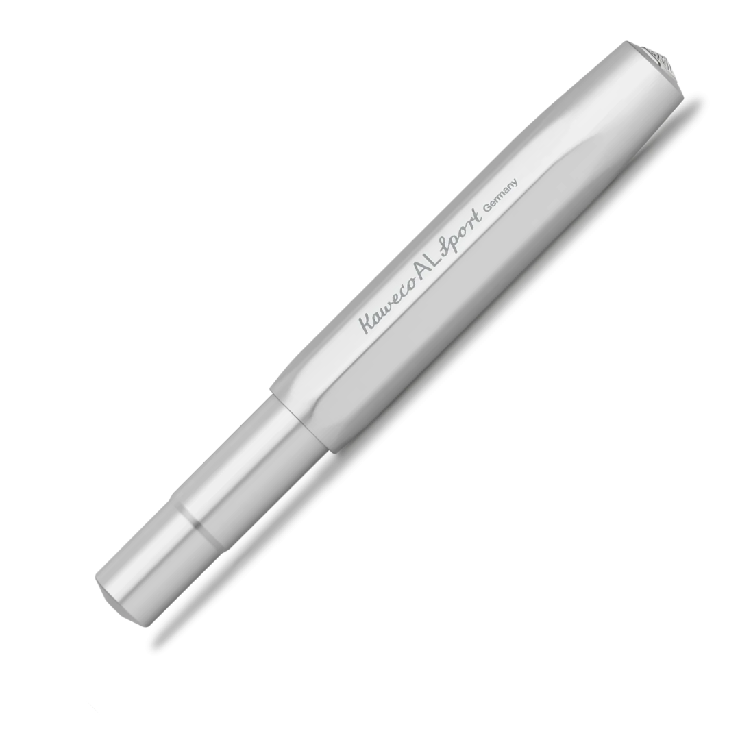Silver pen on a white background