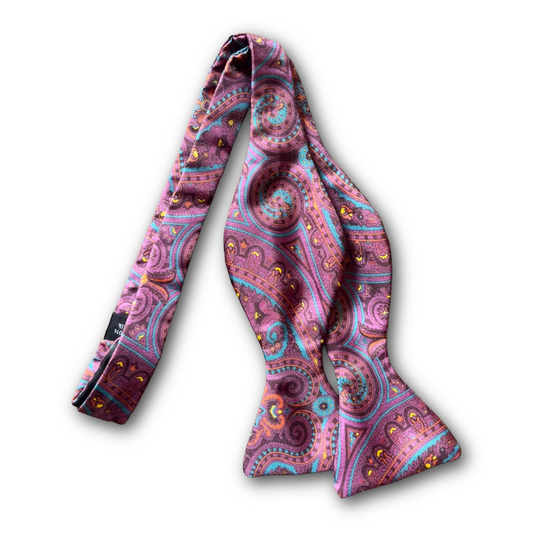 Regent - Silk Bow Tie - Paisley - Plum/Blue/Yellow