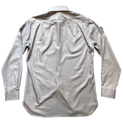 The back view of a light gray long-sleeve button-down shirt on a solid white background.
