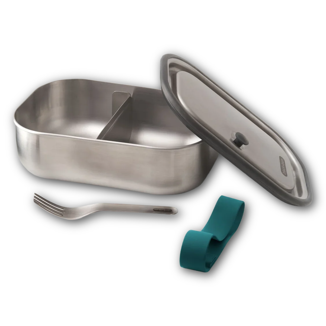 Inside of Black and Blum stainless steel insulating  lunch box with compartment sold at regent in salisbury