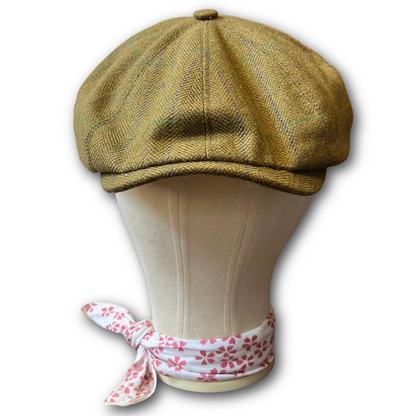 Olive green tweed with overcheck baker boy cap