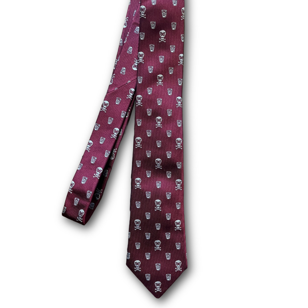 Regent - Woven Silk Tie - Burgundy with Skull and Whisky