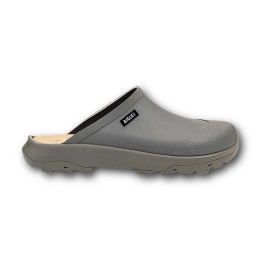Grey comfortable Aigle closed toe clogs sold at regent in Salisbury made from rubber
