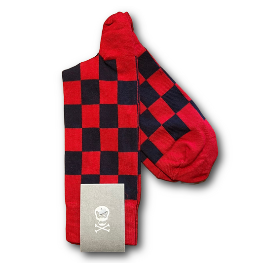 Navy and red checked socks sold at regent