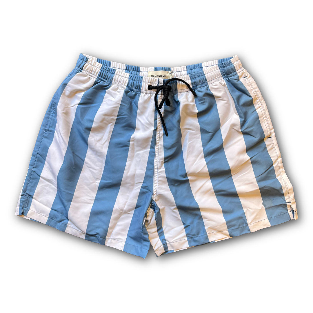 Thinking Mu - Clavel Striped Limpopo Swim Shorts - Blue/White