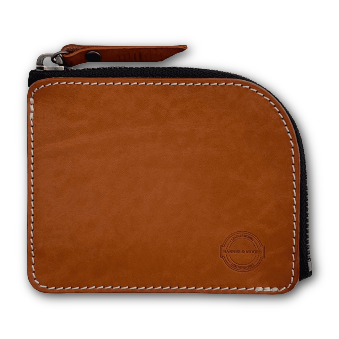 Barnes and Moore Brown leather mariner zipped wallet fastened with a metal Riri zip sold at regent in salisbury