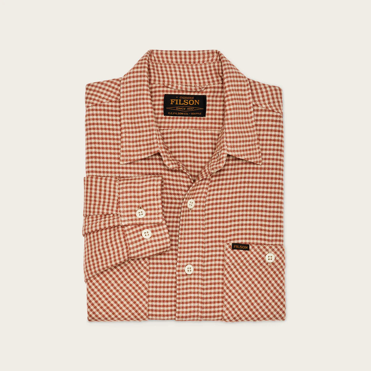FILSON - The Rangeland Flannel Shirt - Salmon/Oat Houndstooth